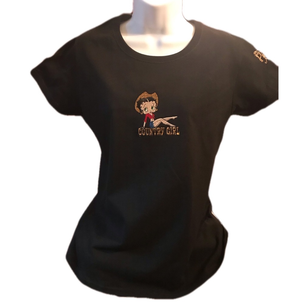 Betty Boop Country Girl Black Tee - Picture 2 of 6
